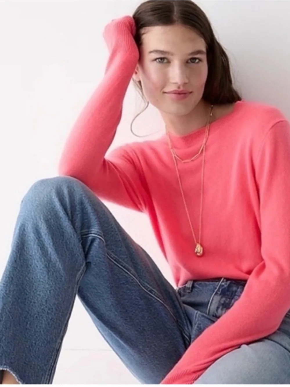 J. Crew 100% Cashmere Coral Crewneck Sweater size Small. EUC.